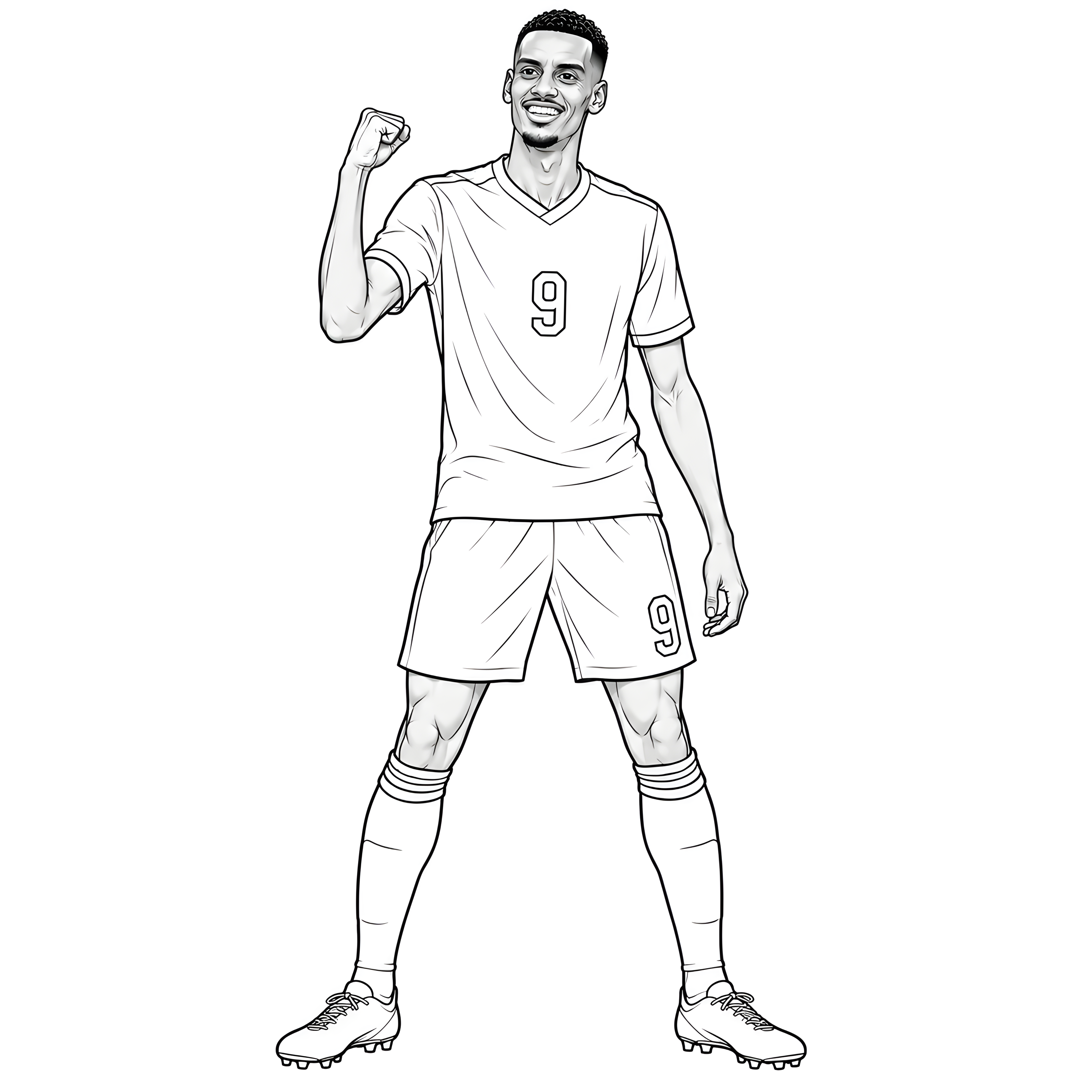 Alexander Isak firar med en knuten näve i en fotbollsdräkt, tecknad som en svartvit målarbild.