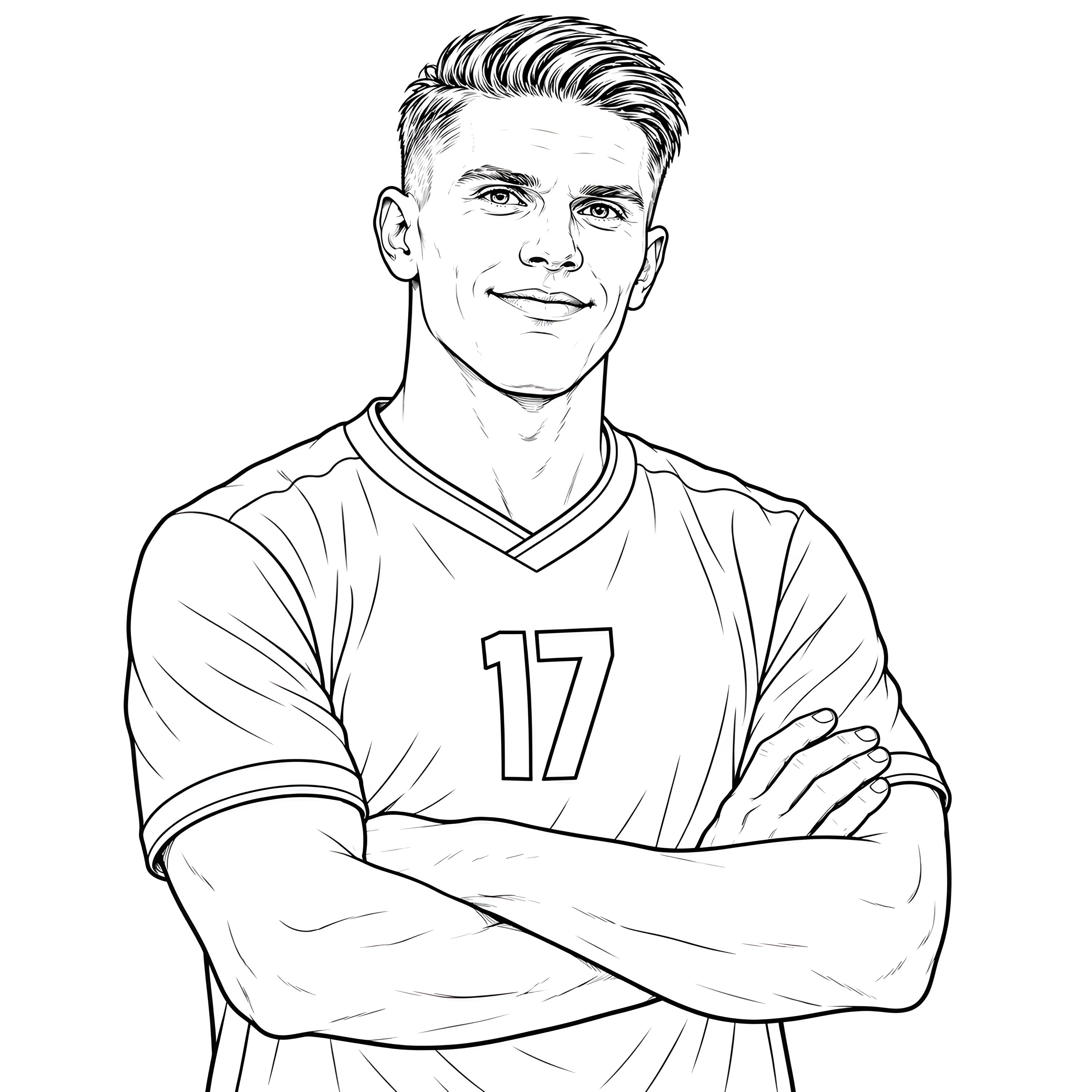 Målarbild av Viktor Gyökeres i en fotbollströja med nummer 17, stående med armarna i kors.