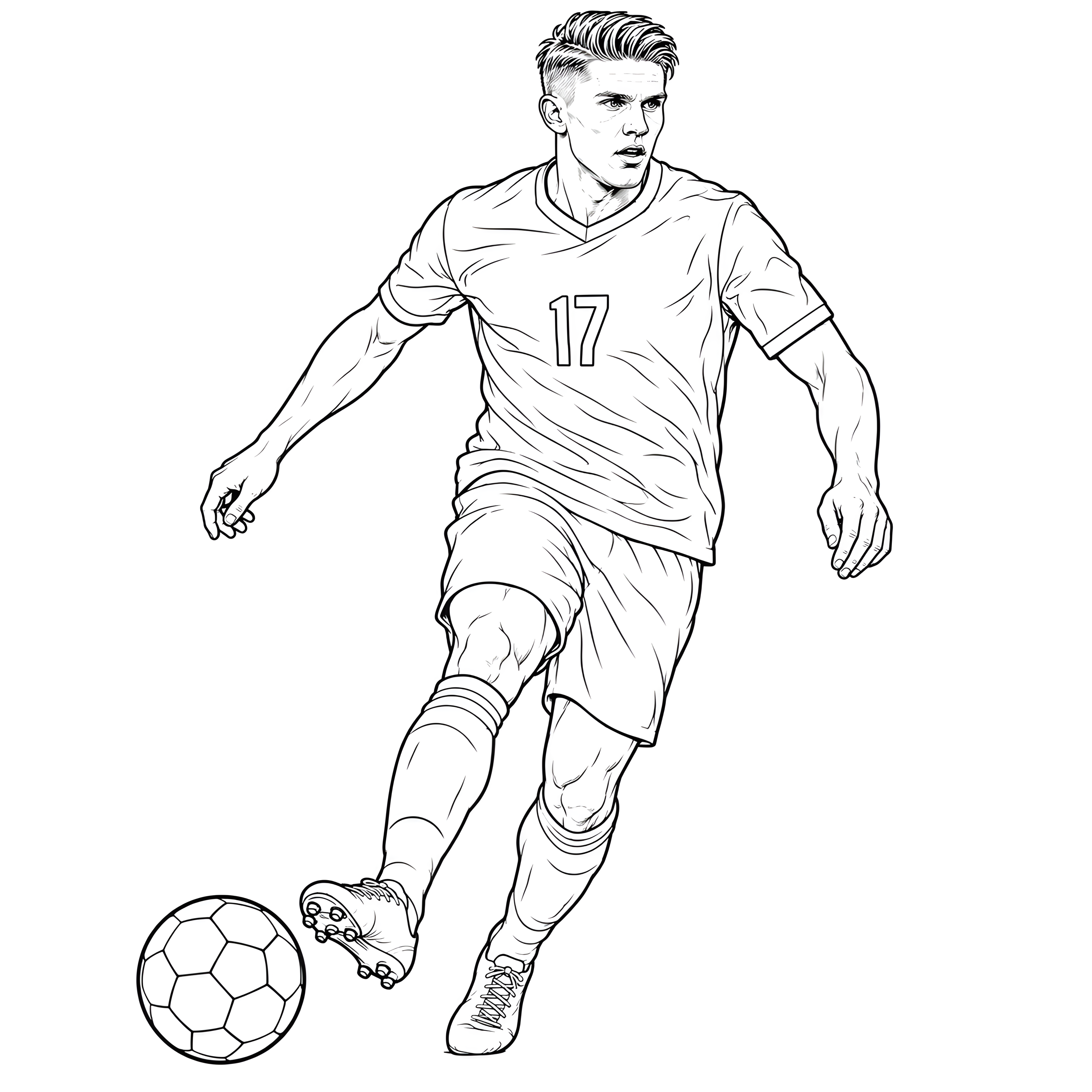 Målarbild av Viktor Gyökeres i rörelse när han skjuter en fotboll, med nummer 17 på tröjan.